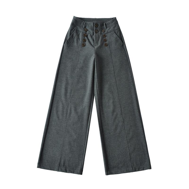 Retro Double-Breasted Wide-Leg Women's Faux Cashmere Pants - Autumn/Winter Loose Fit