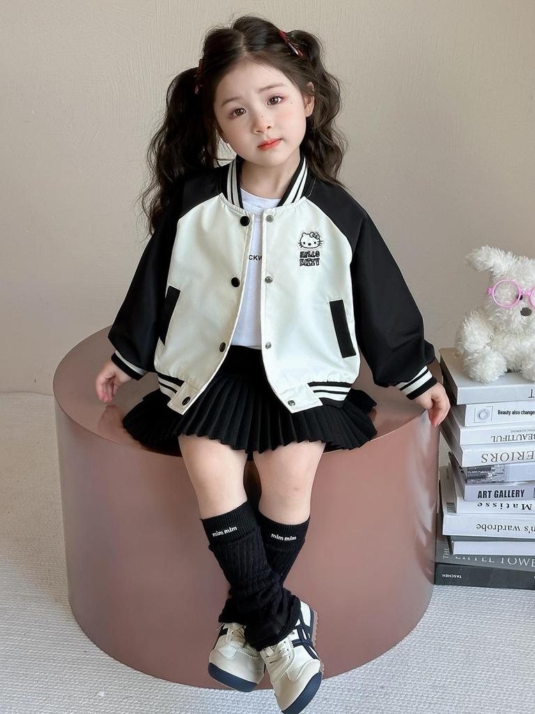Girls' Cat-Themed Baseball Jacket - 2025 Spring/Autumn Casual Children's Top