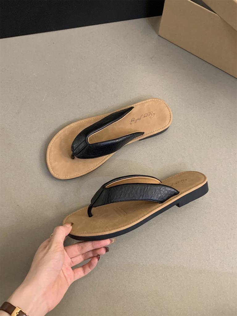 Mezzanine Slippers Women Wear New Korean Version of Retro Flip-flops Vacation Fairy Wind Seaside Flat Beach Shoes In Summer