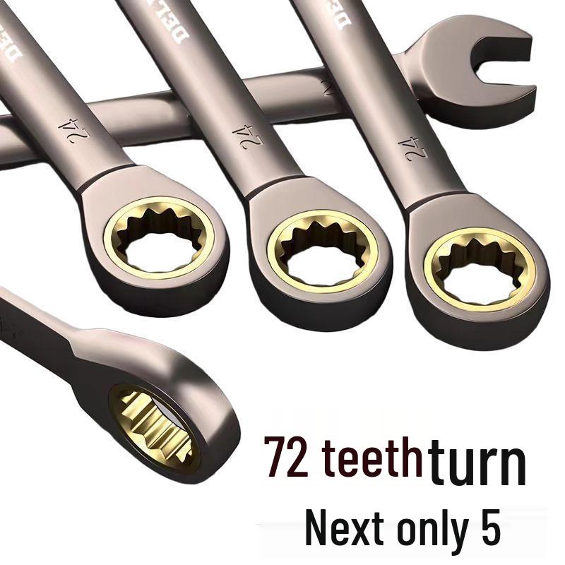 72-Tooth Dual-Head Ratchet Wrench Set - Open- and Box-End, Labor-Saving Bidirectional Tool for Auto Repair.
