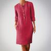 Large Size Women's Cotton and Linen Round Neck Long Sleeved Dress