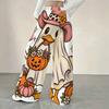 Women Plus Size Loose Straight Leg Pants Halloween Cartoon Duck Printed Full Length Casual Trousers