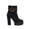 Women's Suede Chunky Heel Boots with Platform, Side Zipper, and Metal Decoration