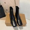 2024 New Square Toe Ankle Women Boot High Quality Soft Leather Short Boot Zipper Low Heel  Shoes