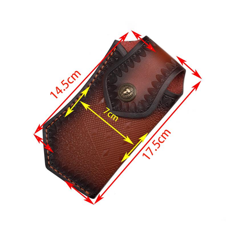 Foling Knife Holder Embossed Cowhide Scabbard Pocket  Knife Cover Second Layer Leather Case Camping Knife Holsters Belt Buckle