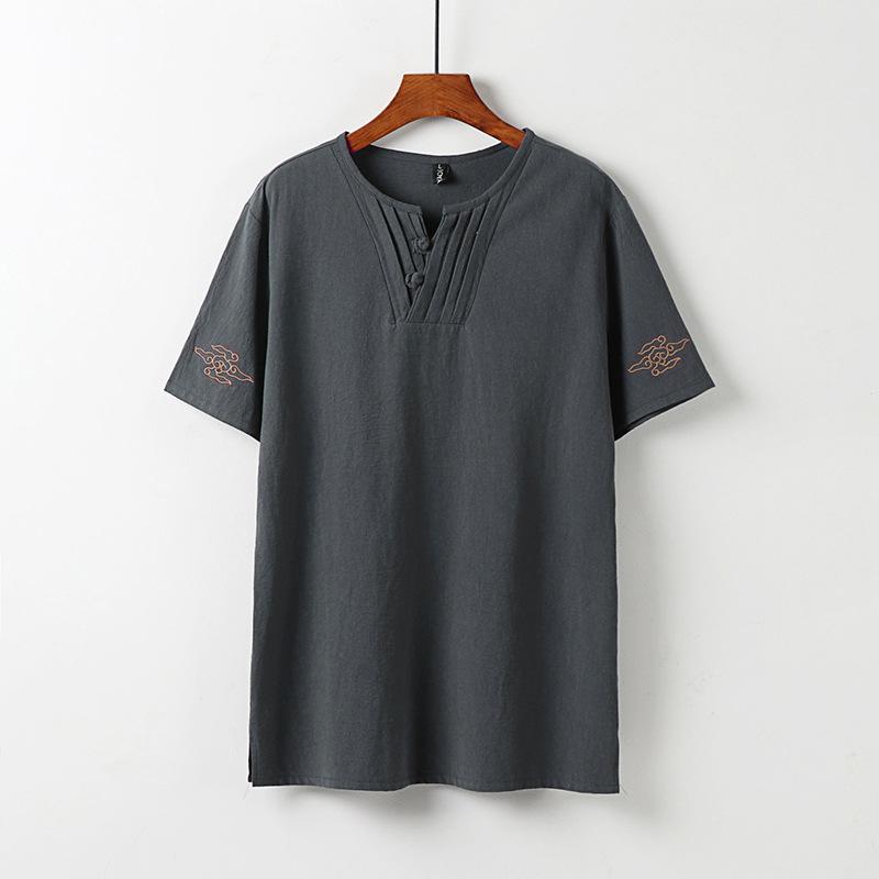 Men's Fashion Short Sleeve Cotton Linen Shirts Casual Oversized Loose Shirts