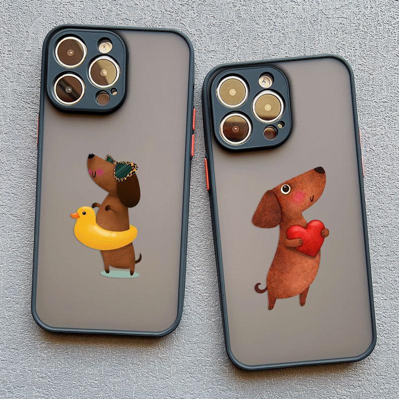 Funny Dancing Dachshund Sausage Dog Pattern Phone Case For iPhone 17 Pro Max 15 16 14 Pro Max 13 11 12 Mini Pro Max Cover Fundas