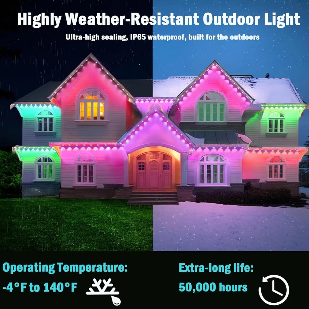45M Permanent Outdoor Eaves LED Lights Waterproof RGB String Lights DIY Scene Christmas Birthday Holiday Party Lighting