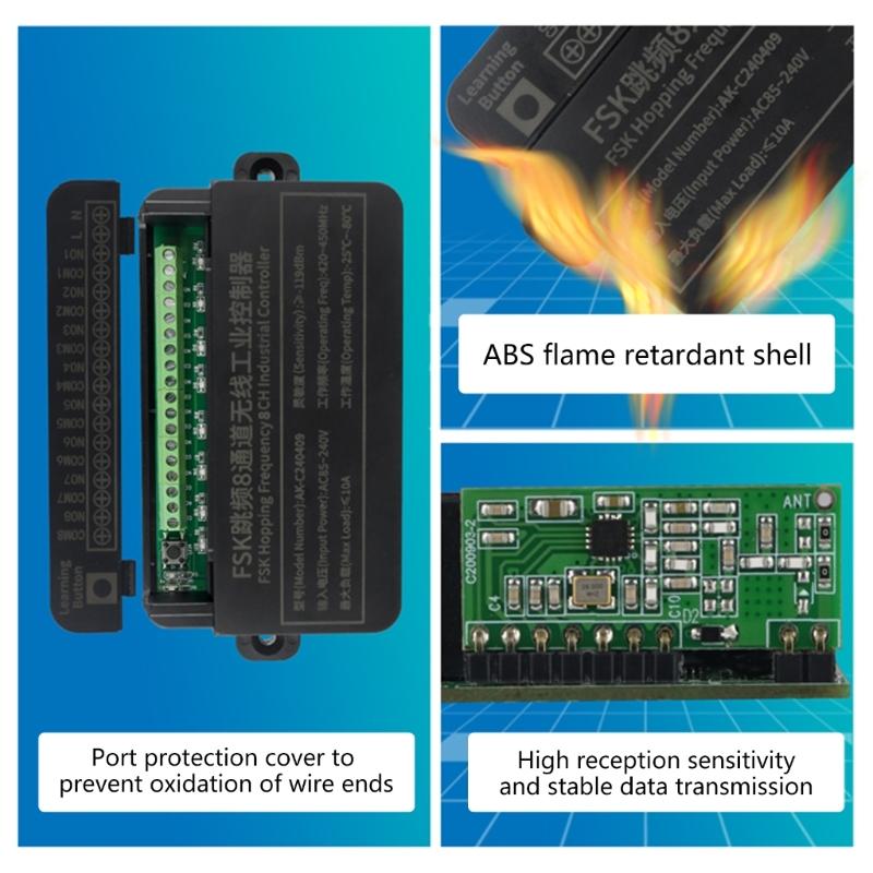 8 Way Wireless Remote Controller AC85~240V Adaptive Wide Voltages for Motor Fan Lamp and Roller Door Long Ranged