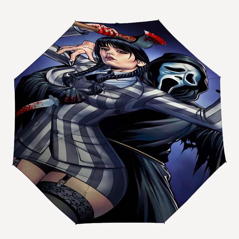 Ghostface, Bloody Themed Automatic Opening and Closing Umbrella, Compact Travel Umbrella, Lightweight and Portable, Suitable for Beach Commu