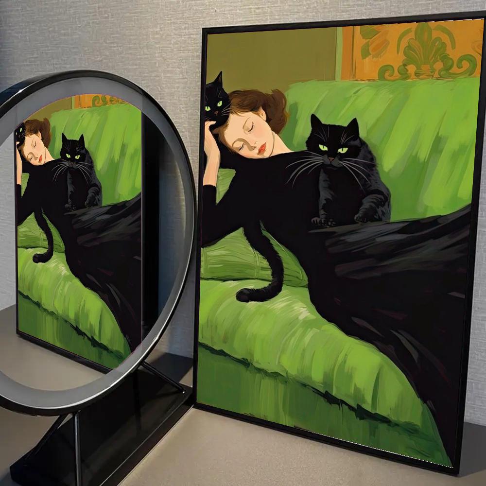 1pc Abstract Woman Bird Cat Flower Fish Couple Poster Self-adhesive Art Waterproof Paper Sticker Wall Decor