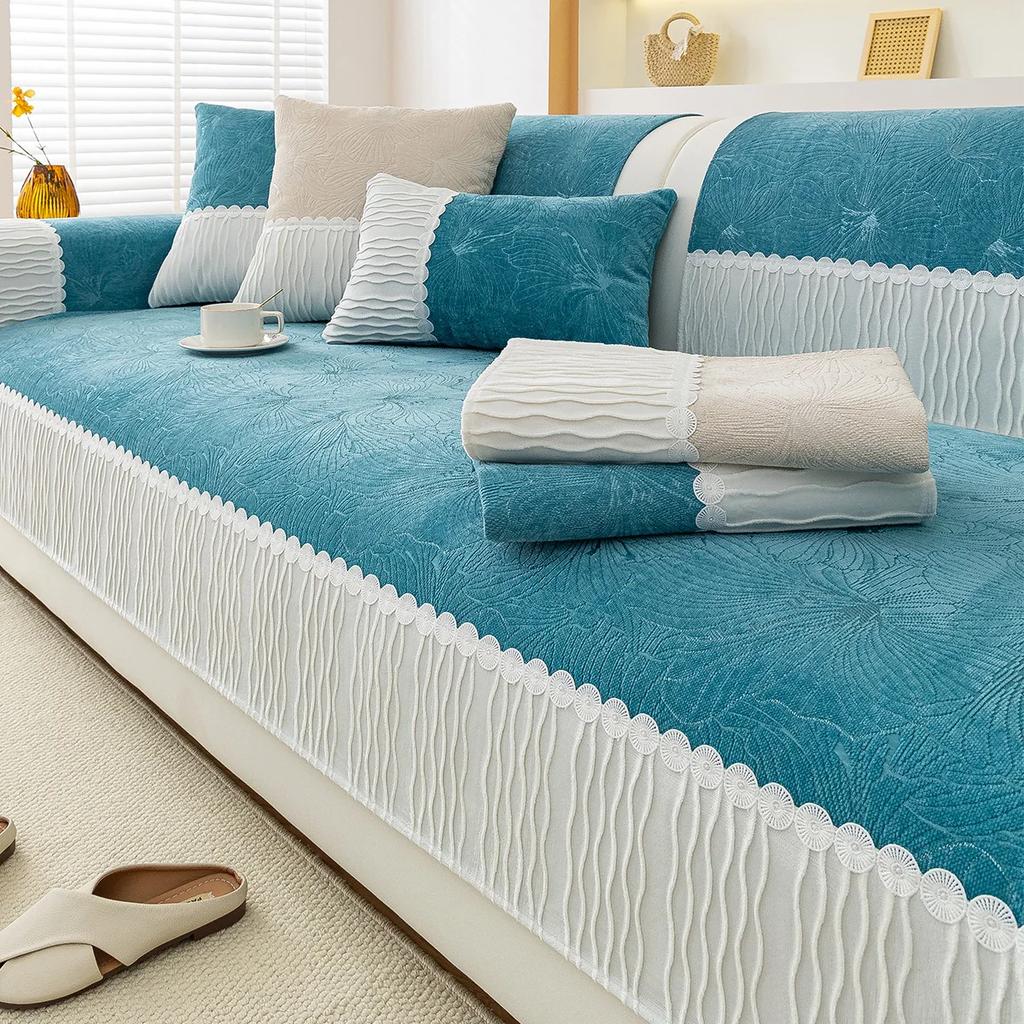 Chenille Sofabezug Rutschfest Universell Couchkissen Handtuch für Wohnzimmer Staubdichte Sofamatte Möbelschutz Heimdeko