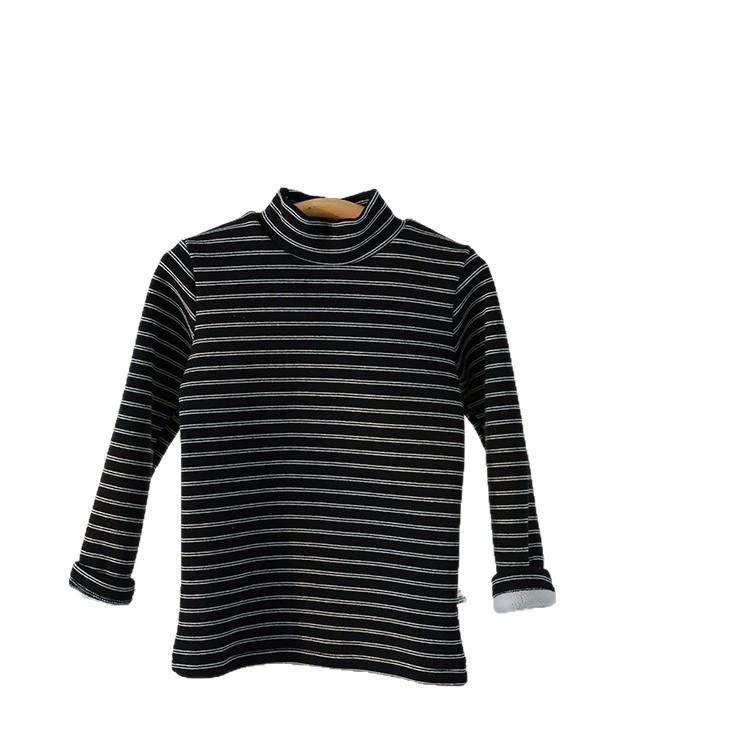 Kids' Winter Striped Velvet-Enhanced Thick Warm High-Collar Long-Sleeve T-Shirt