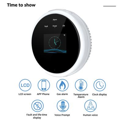 Gas Leak Detector WiFi Home Gas Alarm USB Powered Tuya APP Monitor Temperature Alarm Clock Display