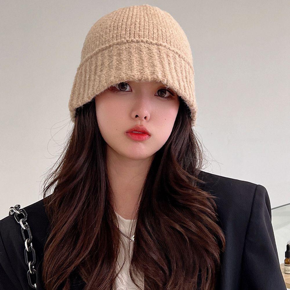 Dome Panama Cap Cotton Knitting Wool Cap Korean Style Cap Autumn Winter Hat Fisherman Bucket Hat