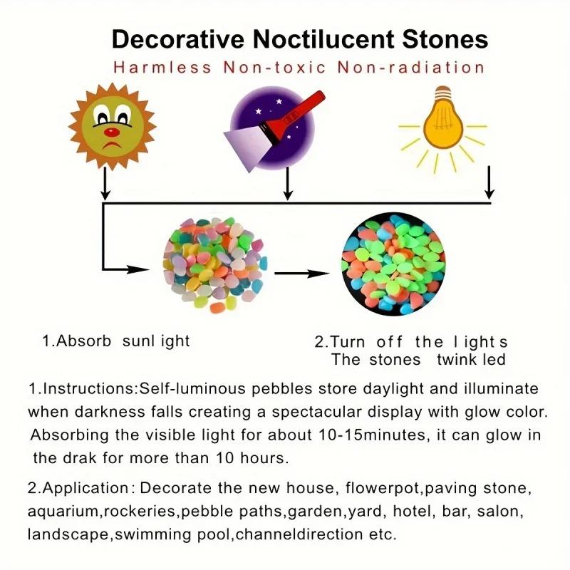 100pcs 1cm Glowing Stone Gardening Fish Tank Landscaping Luminous Stone Decoration Artificial Fluorescent Colored Cobblestone