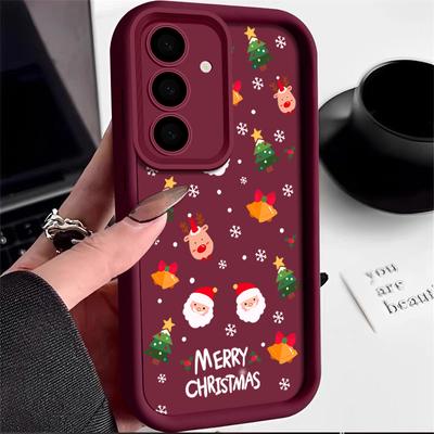 Custodia per telefono Cartone Animato Buon Natale Alce Babbo Natale Per Samsung S24 FE S23 S22 S21 Ultra A54 A34 A55 A35 A52 A14 Morbida Antiurto Protezione Lente Copertura Opaca