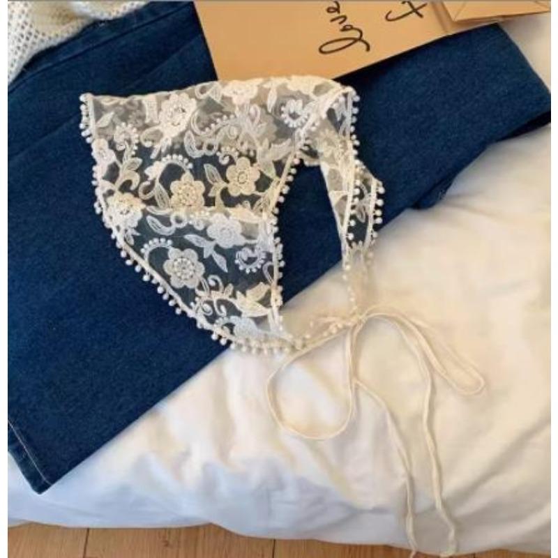 

Белый тканый кружевной шарф для волос с цветочным принтом, женский ретро треугольный платок, шляпа, повязка на голову для фотосессии, аксессуары для волос s