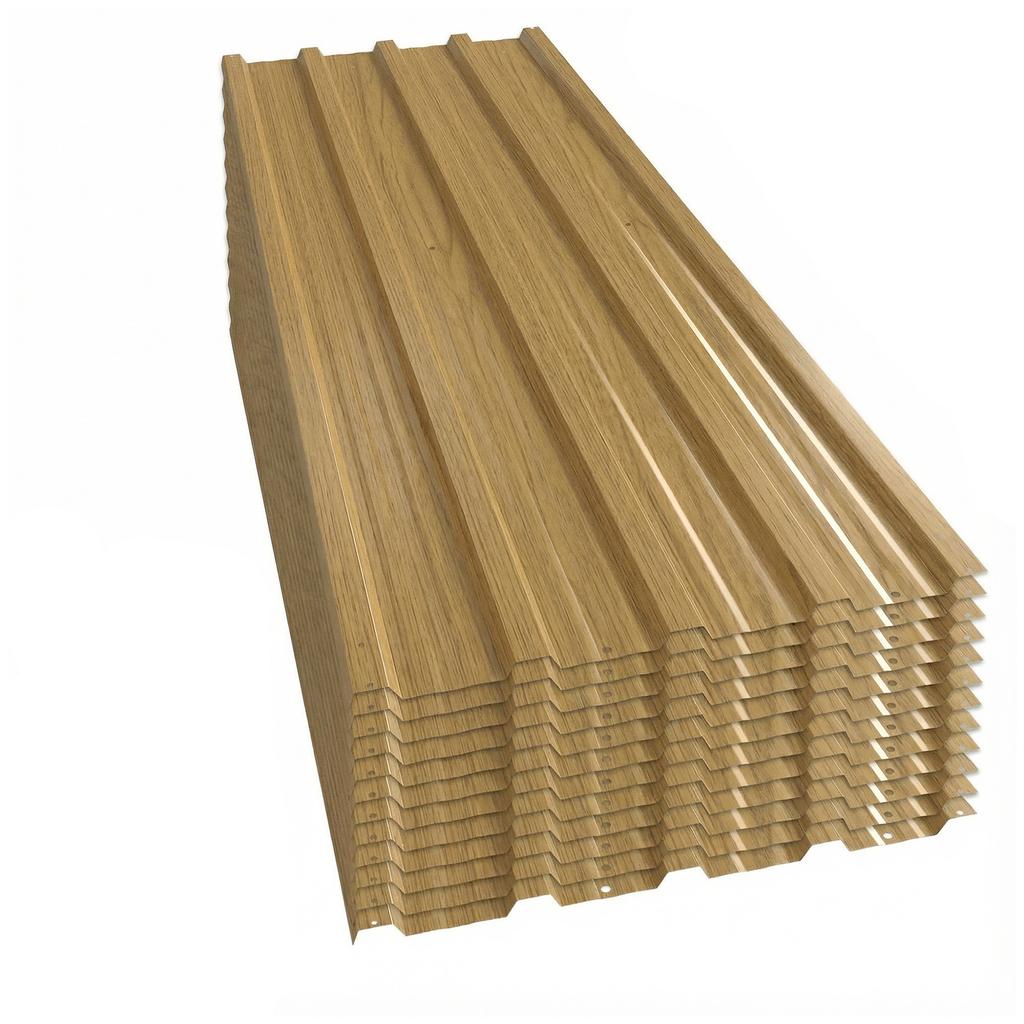 Galvanized Steel Panels, Set of 12, Natural Wood Finish, 129 x 45 cm
