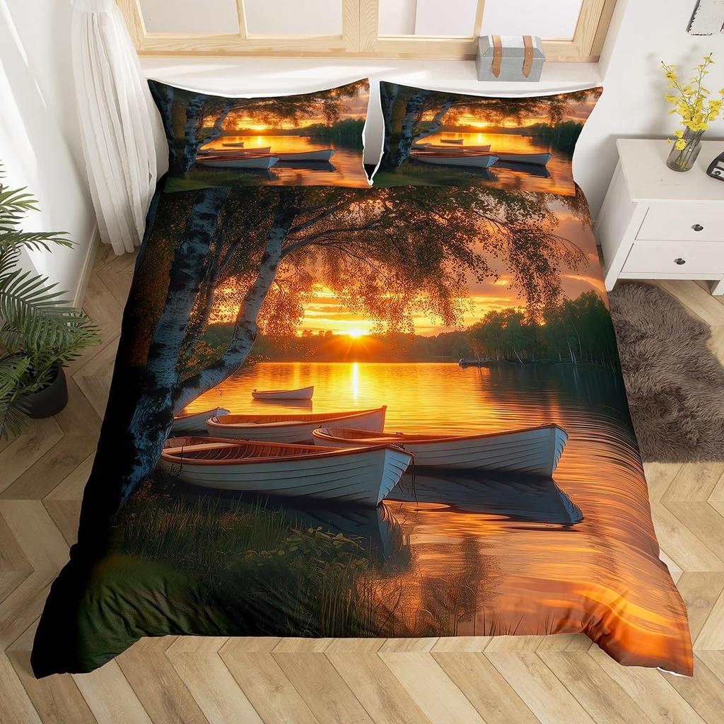 Lake Duvet Cover Sets for Kids Teens Queen Quilt Covers Lightweight Down Bedroom Decor 2 Pillowcases 1 Duvet Cover No Comforter