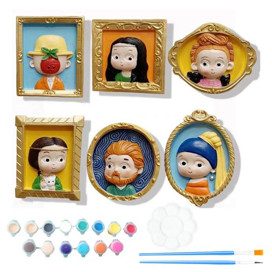 

1 набор DIY раскрашивание гипсовой куклы набор с палитрой ручек краски всемирно известная картина