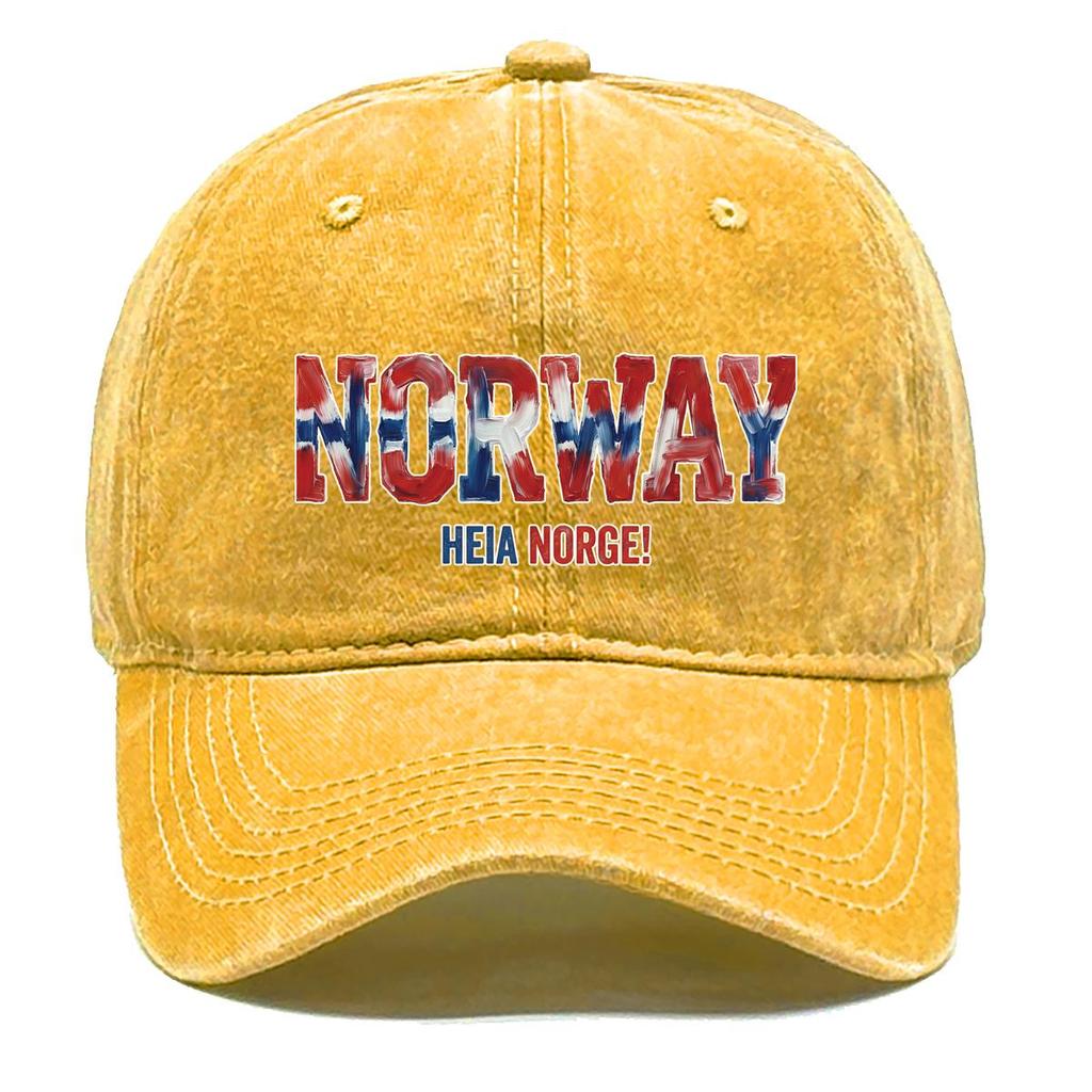 "NORWAY" "HEIA NORGE" Flag Printed Sun Hat , Adjustable Snapback Baseball Cap Simple Leisure Lightweight Distressed Dad Hat