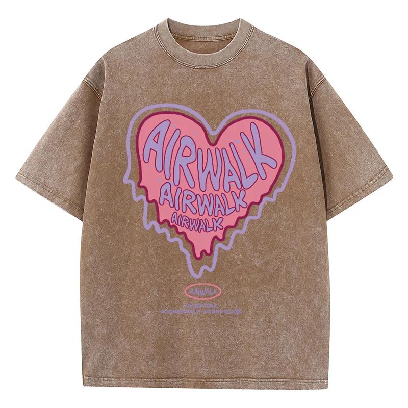 Damen Baumwolle Gewaschene T-Shirts Trend Distressed Lockere T-Shirts Der Bald Schmelzende Liebes-Aufdruck Kurzarm Kleidung