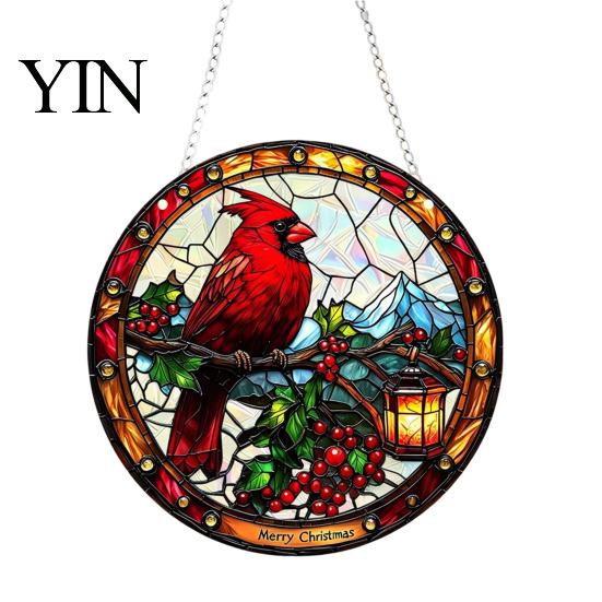 Acrylic Holiday Hanging Decorations Christmas 2D Suncatcher, Stained Glass Style Black Cat Window Hanging, Decorative Wall Plaques Colorful