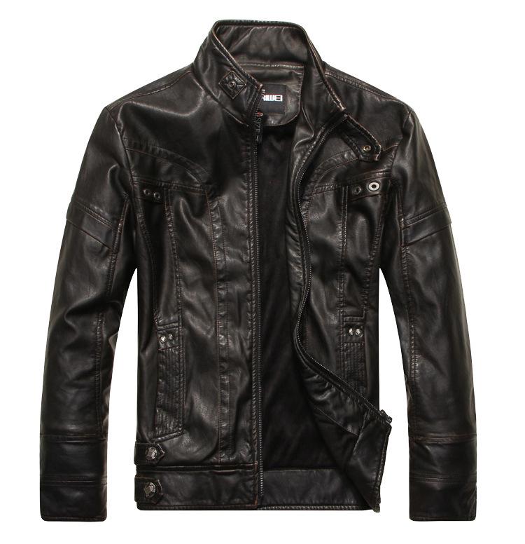 Men's leather jacket autumn and winter middle-aged and elderly PU leather jacket stand-up collar piled thickened locomotive trendy jacket