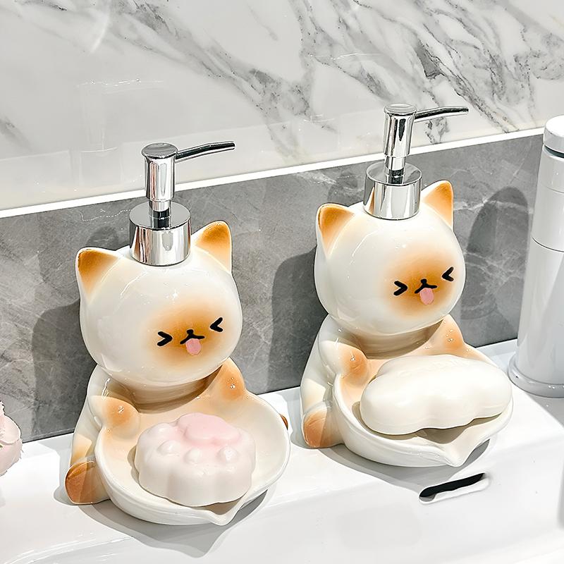 Cute Cat lotion Bottled Hand Wash Shampoo Bottled Light Luxury Advanced Toilet Soap Box soap dispenser  bathroom accessories