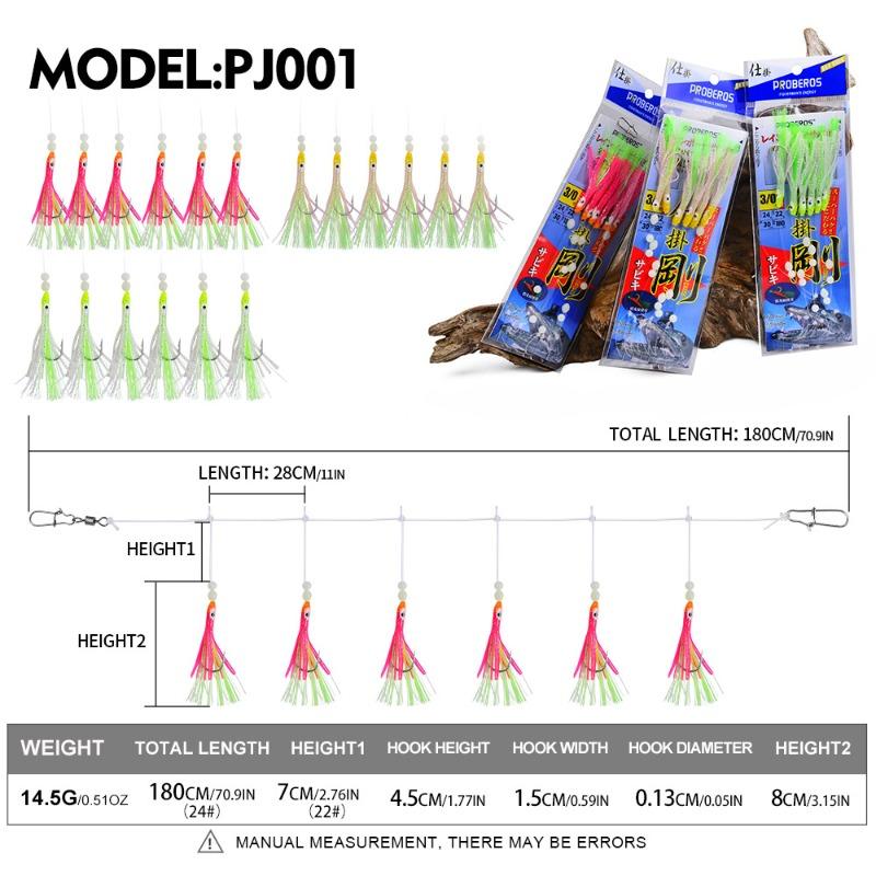 6 szt./zestaw 3/0#4/0# Luminous Cluster Miękka Przynęta Węgorz Przypony Haczyki Sznurowe Przynęta Ryby Saury Kałamarnica Makrela Ostrobok Sprzęt do Wędkarstwa Morskiego