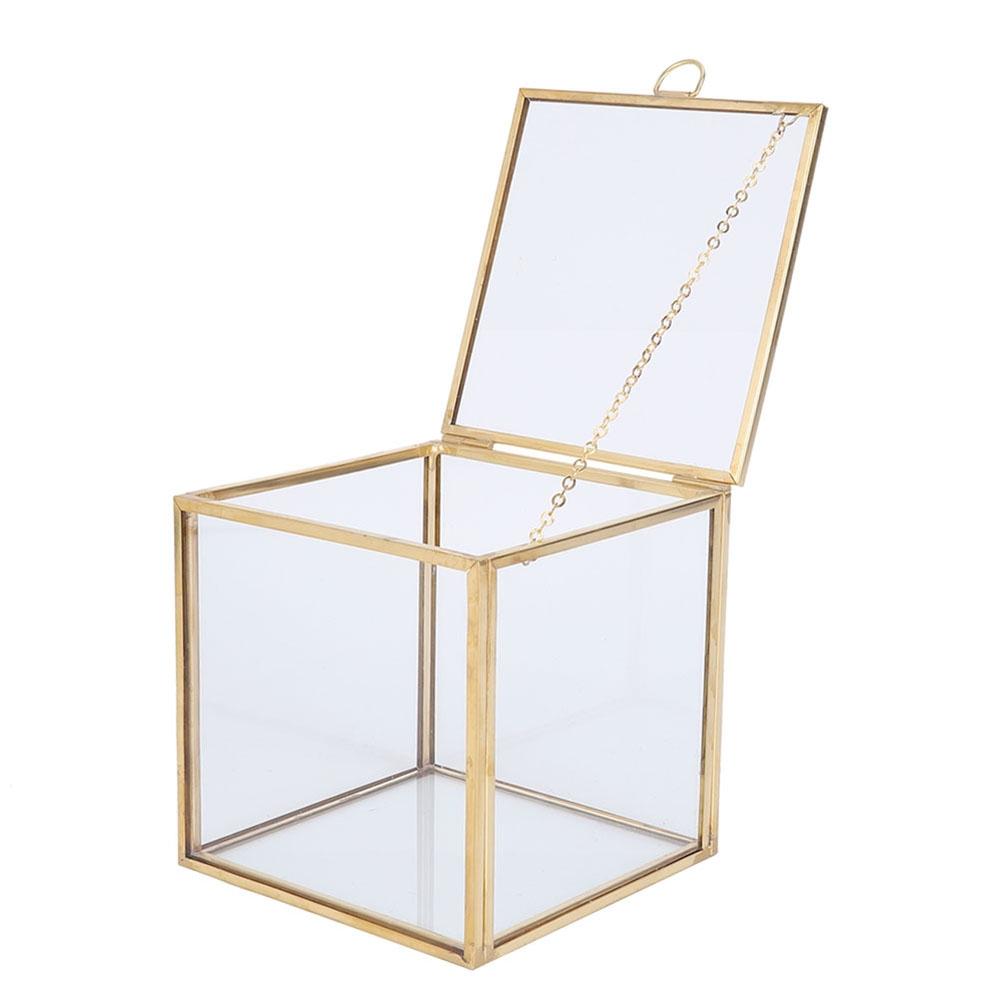 Maceta geométrica de vidrio con borde dorado para plantas, contenedor para plantas suculentas, decoración para el hogar y el paisaje