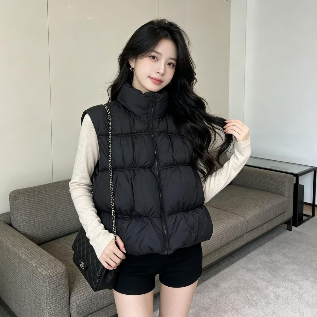 Cotton vest women's short thickened bread clothes, vest vest, puff year new fashion stand-up collar jacket