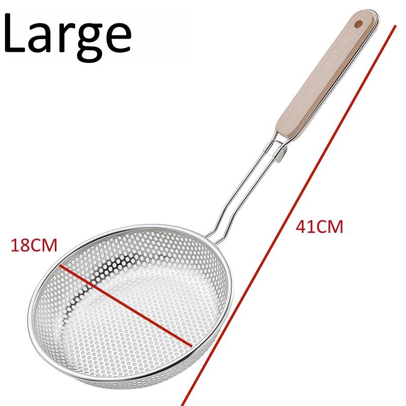 Thickened Stainless Steel Fine Mesh Strainer Wooden Handle Dumpling Skimmer Spoon Kitchen Household Frying Strainer
