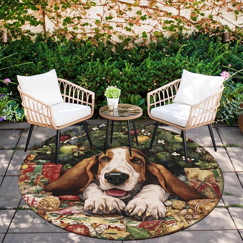 Christmas Basset Hound pattern round rug,Carpet Rug for Living Room Bedroom Playroom ,Non-slip Floor Mat,Holiday Gifts and Birthday Gifts.