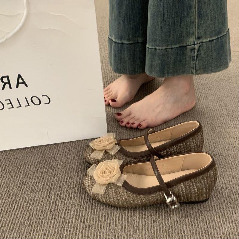 

Нишевый стиль соломенные туфли на мягкой подошве одинарные весенние ретро с ремешком Мэри Джейн женские туфли на плоской подошве для девочек с внутренней танкеткой 40 темно-коричневого