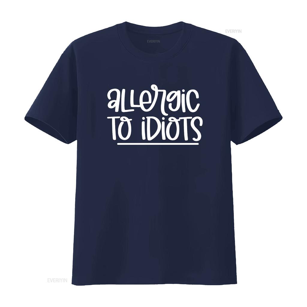 T-shirt Grigia con Stampa "Allergic To Idiots" per Moda Casual vintage Lavata Elegante Unisex Elastica Leggermente uomo Traspirante