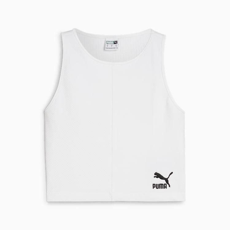 

Puma Classics Ribbed Crop Top Solid Color Short Sleeve Round Neck Brand Logo Print Vest Women tops White 626625-02 S