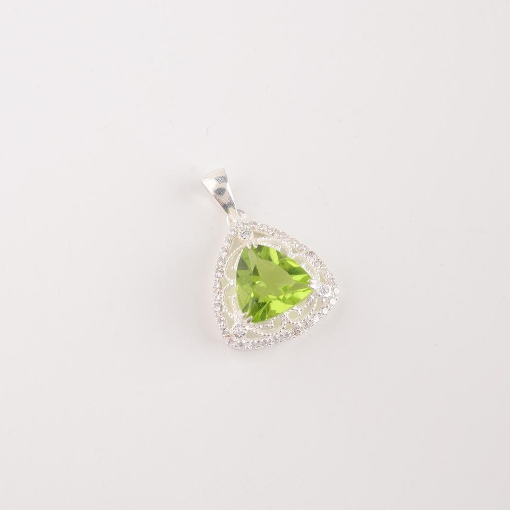Grüner Peridot Edelstein 925 Sterlingsilber Schmuck Zirkon Anhänger für Frauen Geschenk CZP-8-1