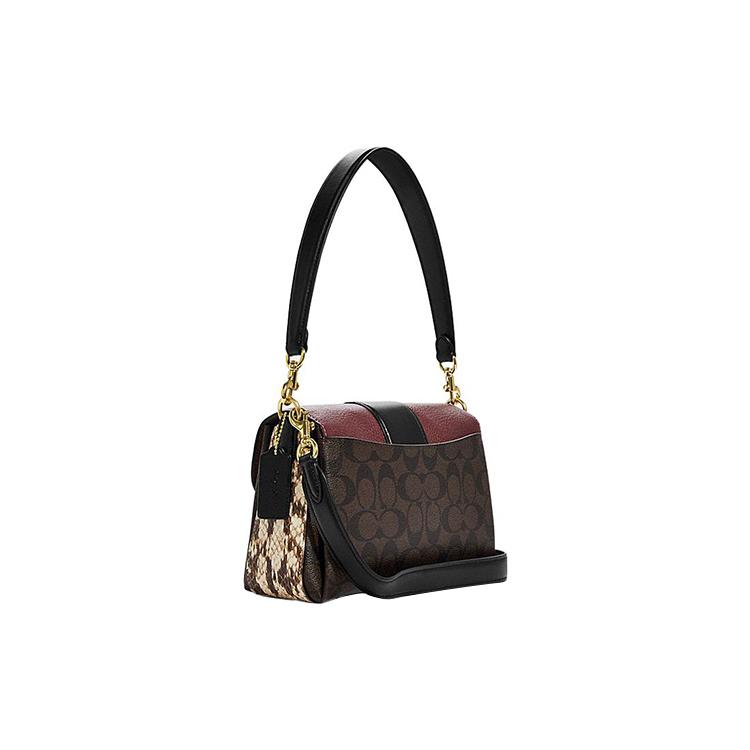 New COACH Grace Artificial Leather Bonded Sheepskin Shoulder Bag Portable Crossbody Bag Shoulder Bag Women's Brown & Red CC066-IMOSN