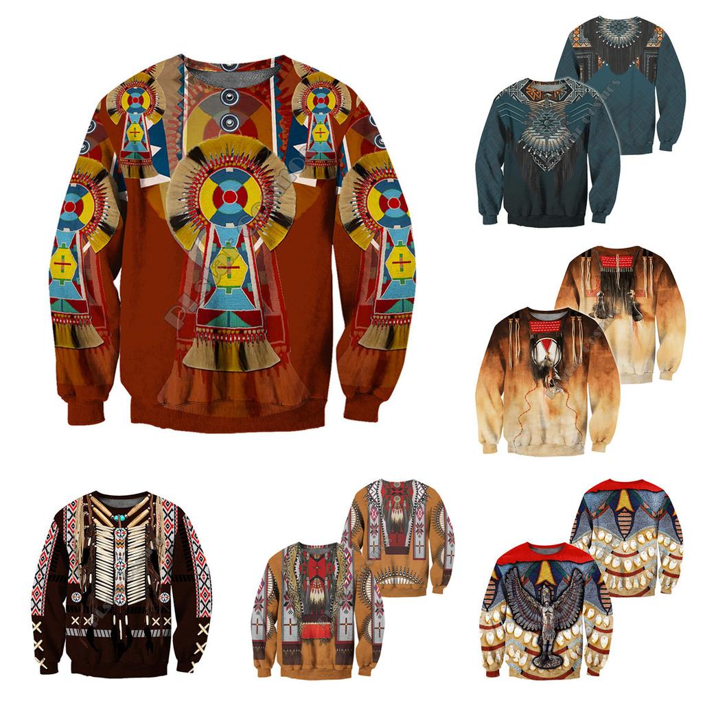 Men's Round Neck Sweatshirt with Style 3D Digital Tattoo Printed Long-sleeved Top
