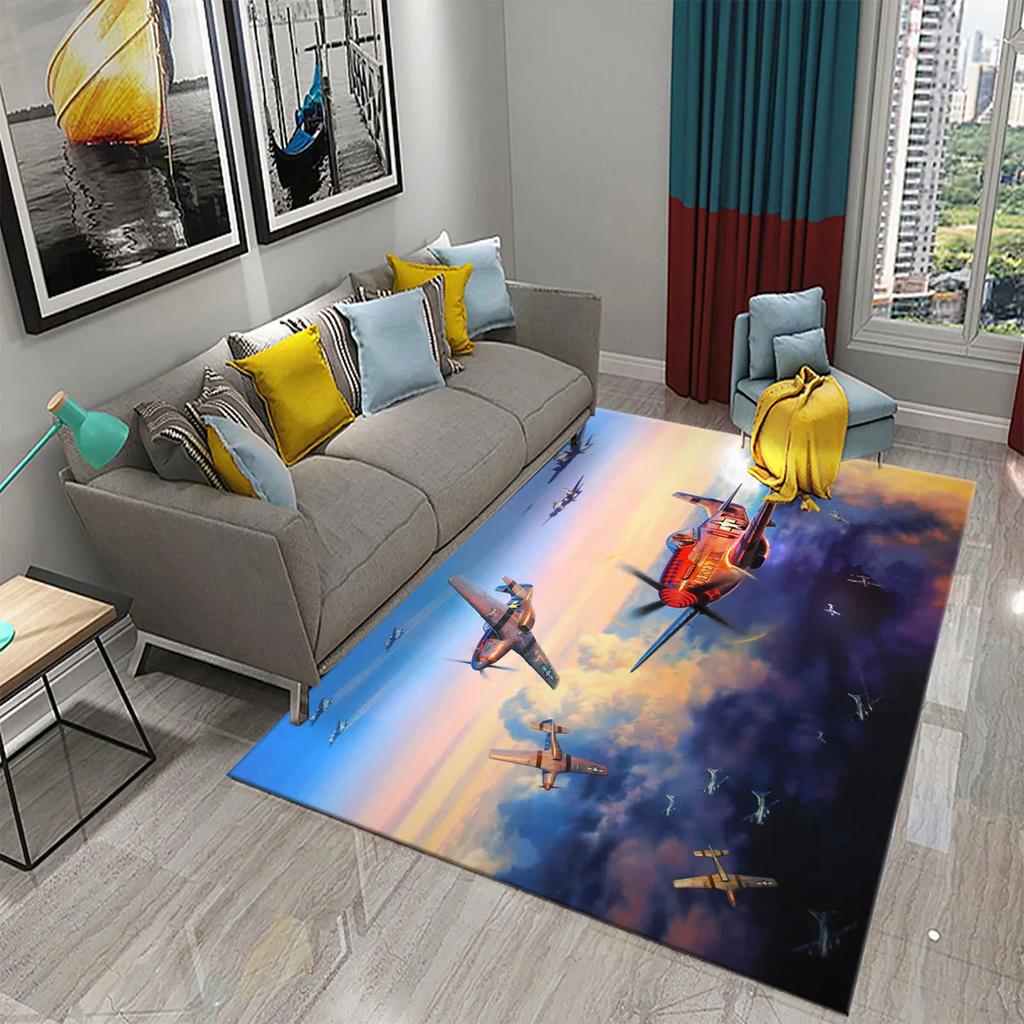3D Bunter Ölgemälde Flugzeug Teppich für Wohnzimmer Schlafzimmer Dekor Teppiche Badezimmer Küche Rutschfeste Bodenmatte Heimdekor Teppiche