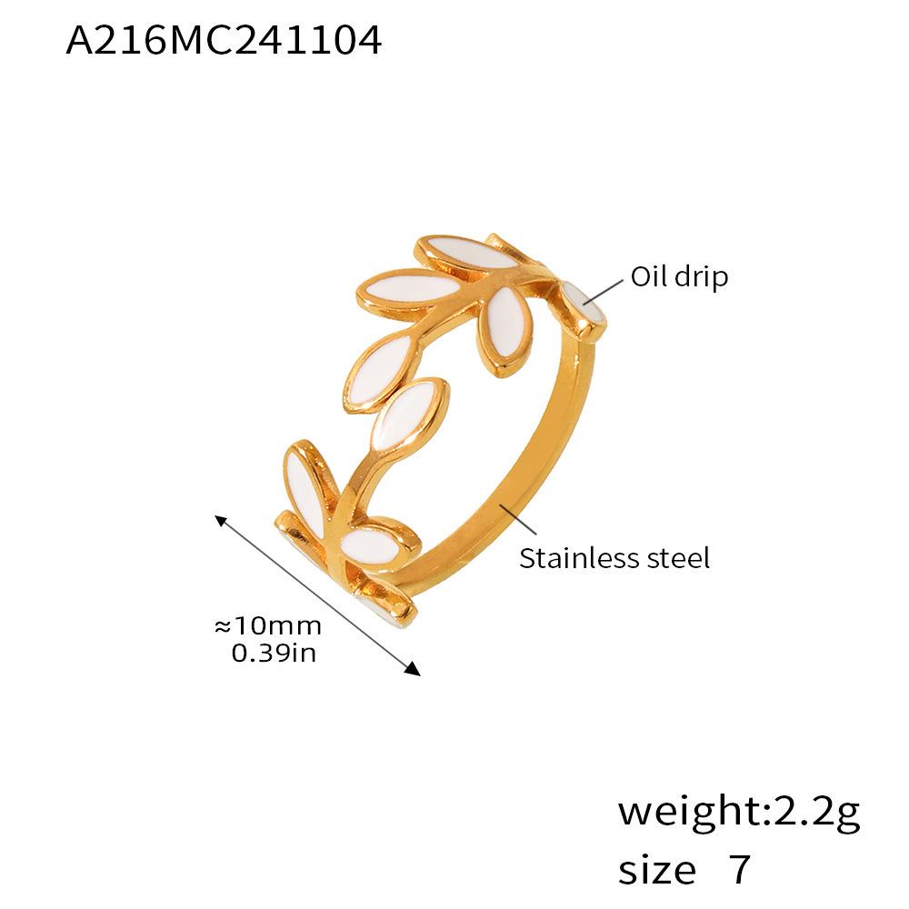 Qiong Yao European Style 18k Gold Plated Stainless Steel Leaf Ring Size 7