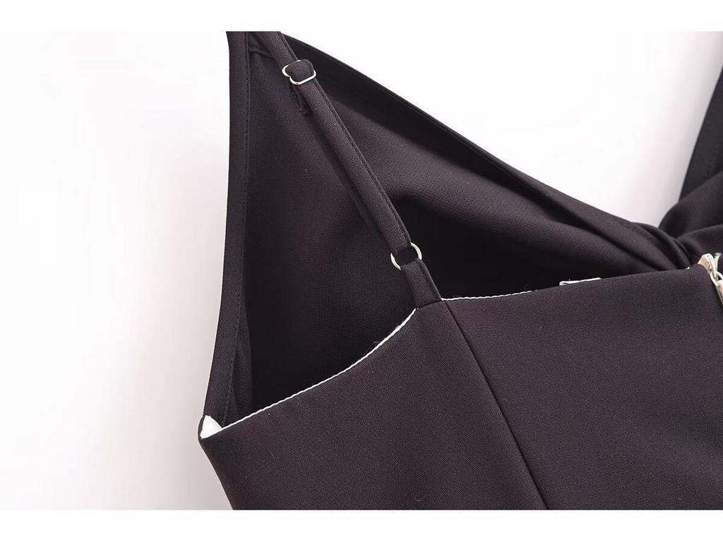 2025 Spring Women's European & American Style Color Block Jacquard Spaghetti Strap Long Dress