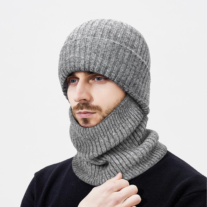 Vinterull Varm Stickad Mössa Herr Utomhus Vindtät Köldtålig Fleece Nackvärmare Tvådelad Ullmössa