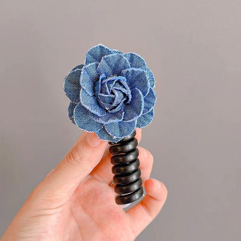 

Ковбойский синий цветок телефонная линия петля для волос спиральная катушка высокая эластичная веревка для головы конский хвост резинки темно-синий