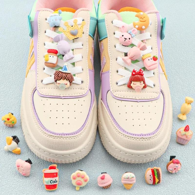 1 Stück Schnürsenkel Dekoration Clips Schnürsenkel Schnalle für Mädchen Kinder Cartoon Krone Kuchen Süßigkeiten Macaron Farbe Schuhe Zubehör