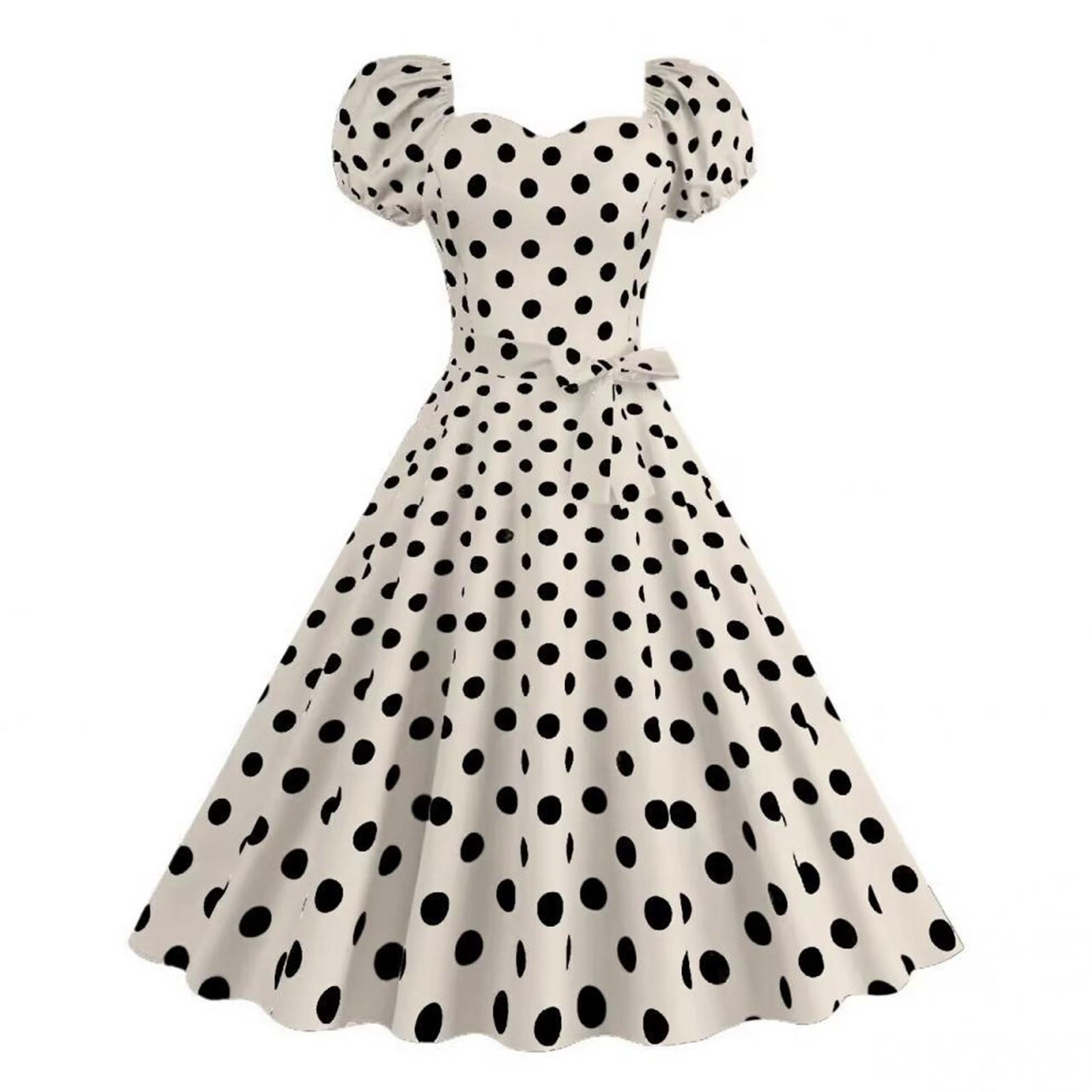 

Женское платье с V-образным вырезом в стиле французского ретро с принтом в горошек XXL чёрный