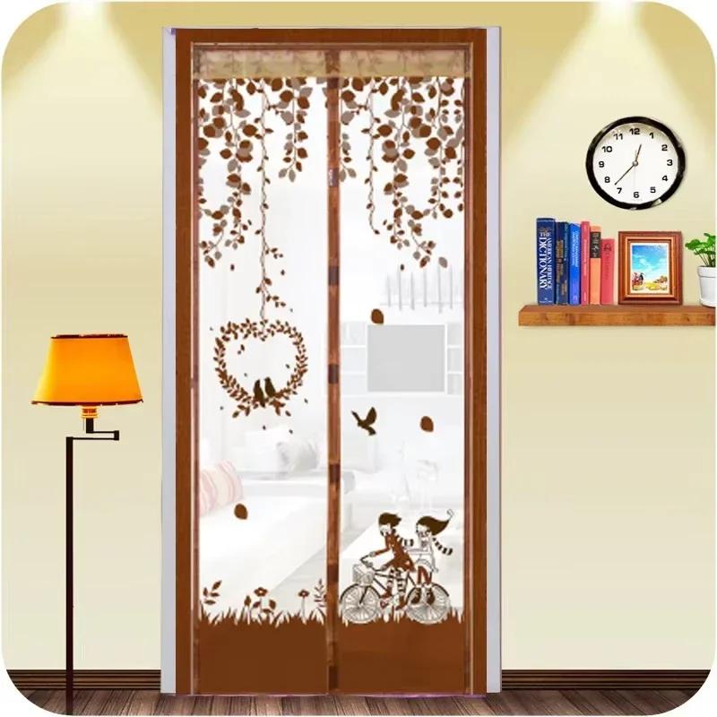 Summer Mosquito-Proof Door Curtain Automatic Closing Magnetic Door Screen Cartoon Lightweight Mesh Door Curtains Self Sealing Retractable