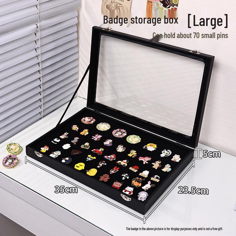 Commemorative Medal Storage Box with Brooch Lid, Ribbon, Display Stand, and Dustproof Felt